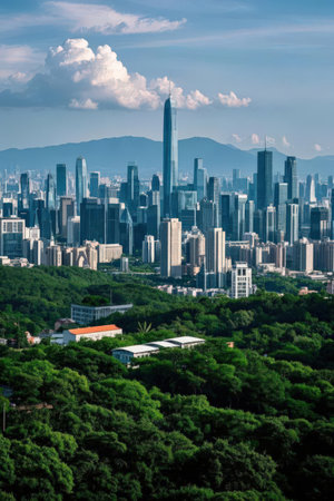 Aerial view of Shenzhen city, China. Shenzhen is the largest city in China.の素材