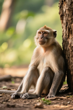 Monkey in the forest, Thailand. (Macaca fascicularis)の素材