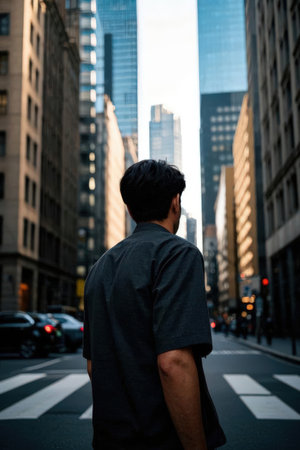 Man in New York City, Manhattan, United States of America.の素材