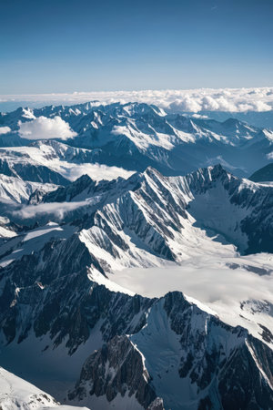 Aerial view of mountains and clouds. Caucasus Mountains, Georgia, region Gudauri.の素材
