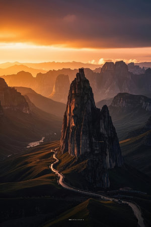Beautiful view of the Dolomites at sunrise, Italy.の素材