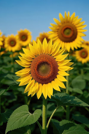 Sunflower field on a sunny summer day. Selective focus.の素材