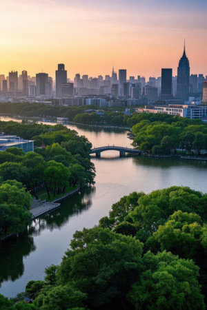 Shanghai city skyline at sunset, China. Long exposure.の素材