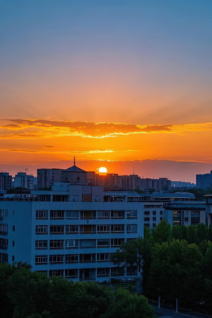 Sunset over the city of Seoul, South Korea. Taken in August 2019.の素材