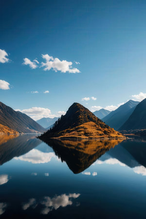 Natural landscape of New Zealand alps and lake with reflection in waterの素材