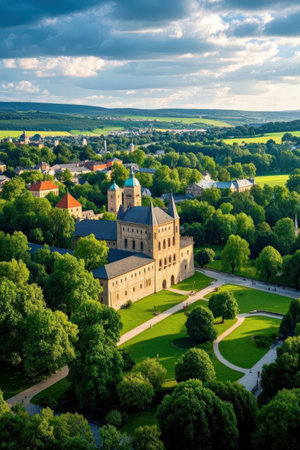 Aerial view of the old town of Brandenburg, Germany.の素材