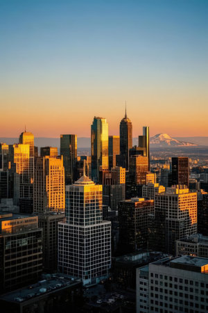Manhattan Skyline at sunset, New York City, USA.の素材