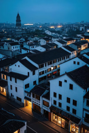 Aerial view of the city of Heidelberg at night, Germanyの素材