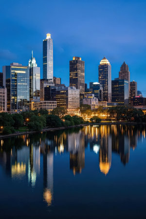 Skyline of Frankfurt am Main at night, Germany, Europe.の素材