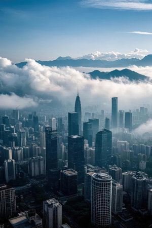 Beautiful aerial view of hong kong city skyline and skyscrapersの素材