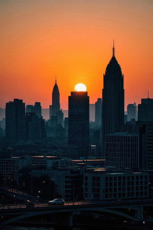 Beautiful sunset in the city of charlotte north carolinaの素材