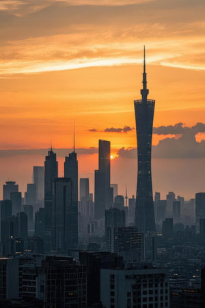 Shanghai skyline at sunset with skyscrapers, China.の素材