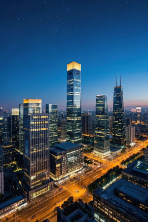 Shanghai Lujiazui Finance and Trade Zone at nightの素材