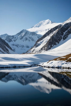 Mountain landscape with snow and clear blue sky, Caucasus, Russiaの素材