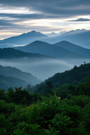 Mountain landscape in the morning, Doi Ang Khang, Chiang Mai, Thailandの素材