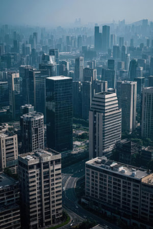 Aerial view of skyscrapers in shanghai,China.の素材