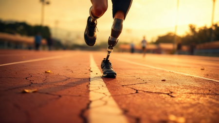 Runner athlete running on racetrack. woman fitness jogging workout wellness concept.の素材