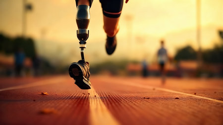 Runner athlete running on racetrack. Healthy lifestyle and fitness concept.の素材