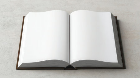 Blank open book on white background. 3d render illustration.の素材