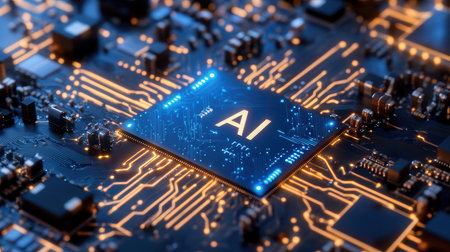 Close-up view of a modern GPU card circuit. Editorial 3D renderingの素材