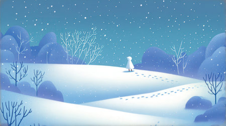 Winter landscape with snow and falling snowflakes. Vector illustration.の素材