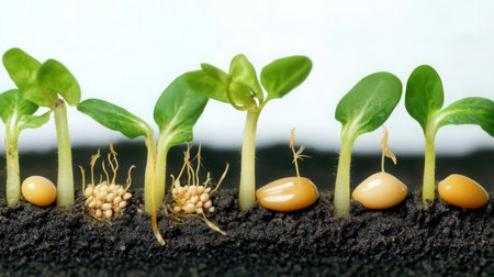 Green seedling illustrating concept of new life with white background and copy spaceの素材