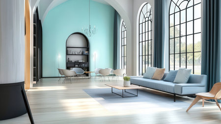 modern bright interiors apartment Living room 3D rendering computer generated imageの素材