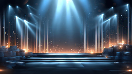 Stage Spotlight, Stage Podium Scene with for Award Ceremony on black Background, Vector illustrationの素材