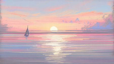 Sailing boat on the sea at sunset. Seascape.の素材