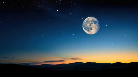 Beautiful night sky with full moon and stars. Elements of this image furnished by NASAの素材