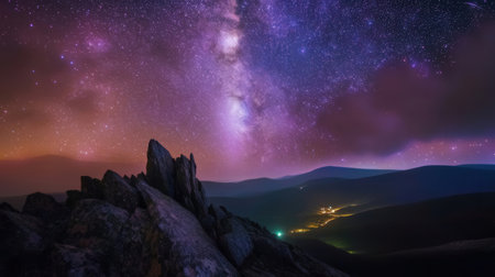 Milky Way over a mountain peak in the Carpathian mountainsの素材