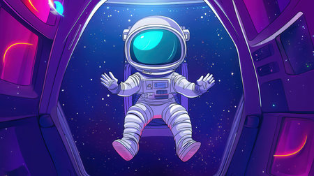 Astronaut in outer space. Cartoon vector illustration. Space backgroundの素材