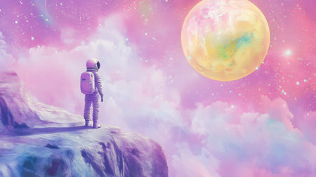 Astronaut on the edge of the cliff. 3D renderingの素材