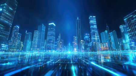 Night view of the modern city. The concept of business and technology.の素材