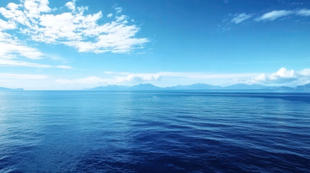 Seascape with blue sky and clouds over the sea surface.の素材