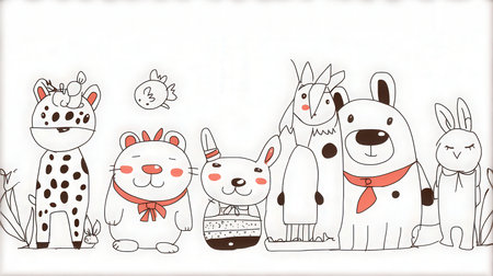 Cute cartoon animals. Hand drawn doodle vector illustration.の素材