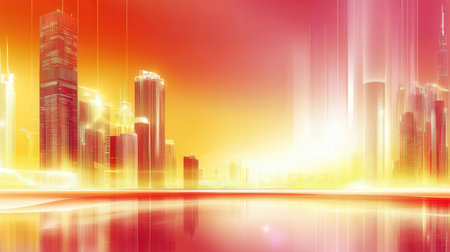 abstract background of modern cityscape, skyscrapers and riverの素材