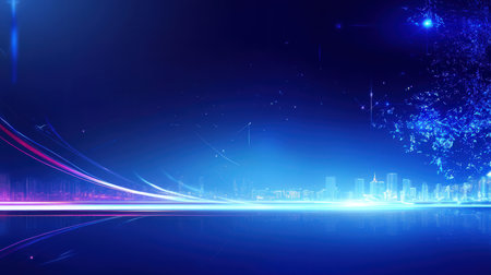 Futuristic city on a dark background with neon lights. Vector illustration.の素材