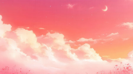 Sunset sky background with clouds and stars, pastel color.の素材