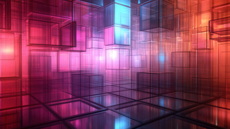 Abstract technology background, 3d render of cubes with glowing light effectsの素材