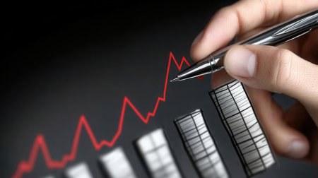 Businessman hand drawing a graph of stock market or forex tradingの素材