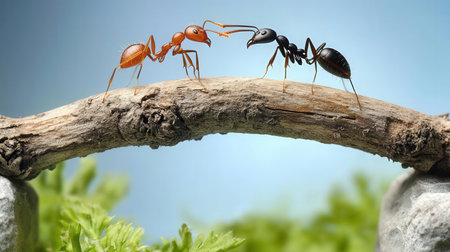 Ants on branch, close-up. Concept of teamwork.の素材