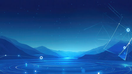 Abstract blue background with mountains, lines and points. Vector illustration.の素材