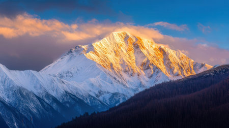 Mountain range at sunset, Krasnaya Polyana, Sochi, Russiaの素材
