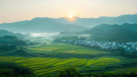 Rice terraces in the morning, Mu Cang Chai, Vietnamの素材