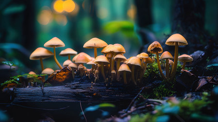 Mushrooms in the rainforest. Autumn forest. Selective focus.の素材