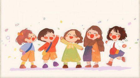 Cute little kids playing with confetti. Happy children's day.の素材