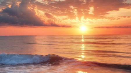 Beautiful sunset over the sea. Panoramic view of the ocean.の素材