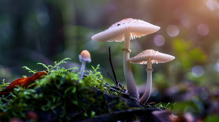 Mushroom in the forest with bokeh, nature backgroundの素材