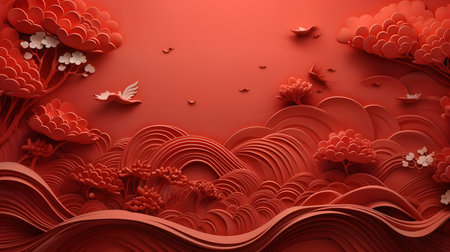 Paper art flowers background for Happy Valentine's day. 3D renderingの素材